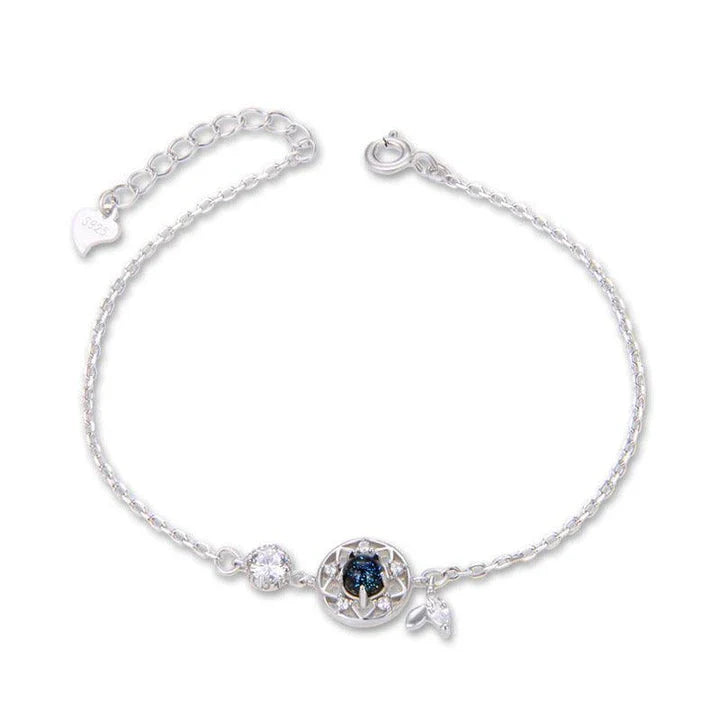 Enchanting sterling silver bracelet with genuine moonstone and celestial motifs