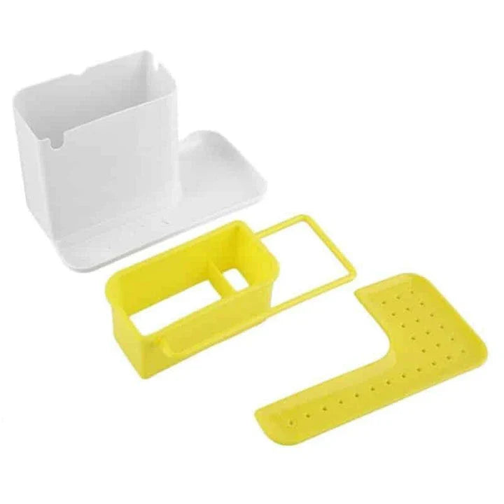 A premium multifunctional kitchen organiser with storage compartments, a towel rail, and a drip tray for keeping your sink area tidy and organised.