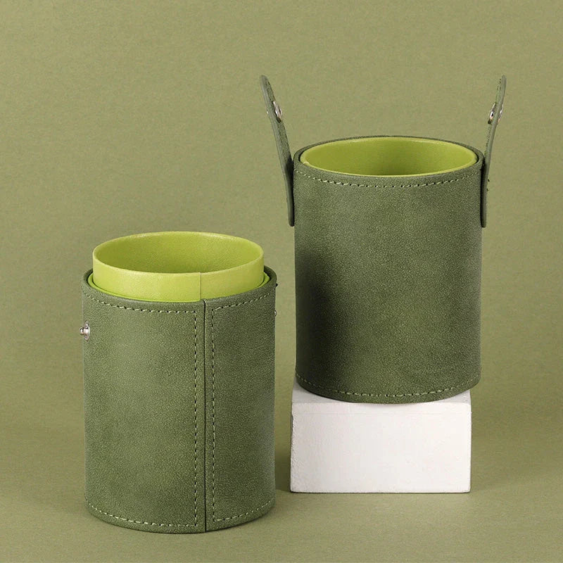 Premium green makeup brush holder with ample storage space for brushes, pencils, and other beauty essentials