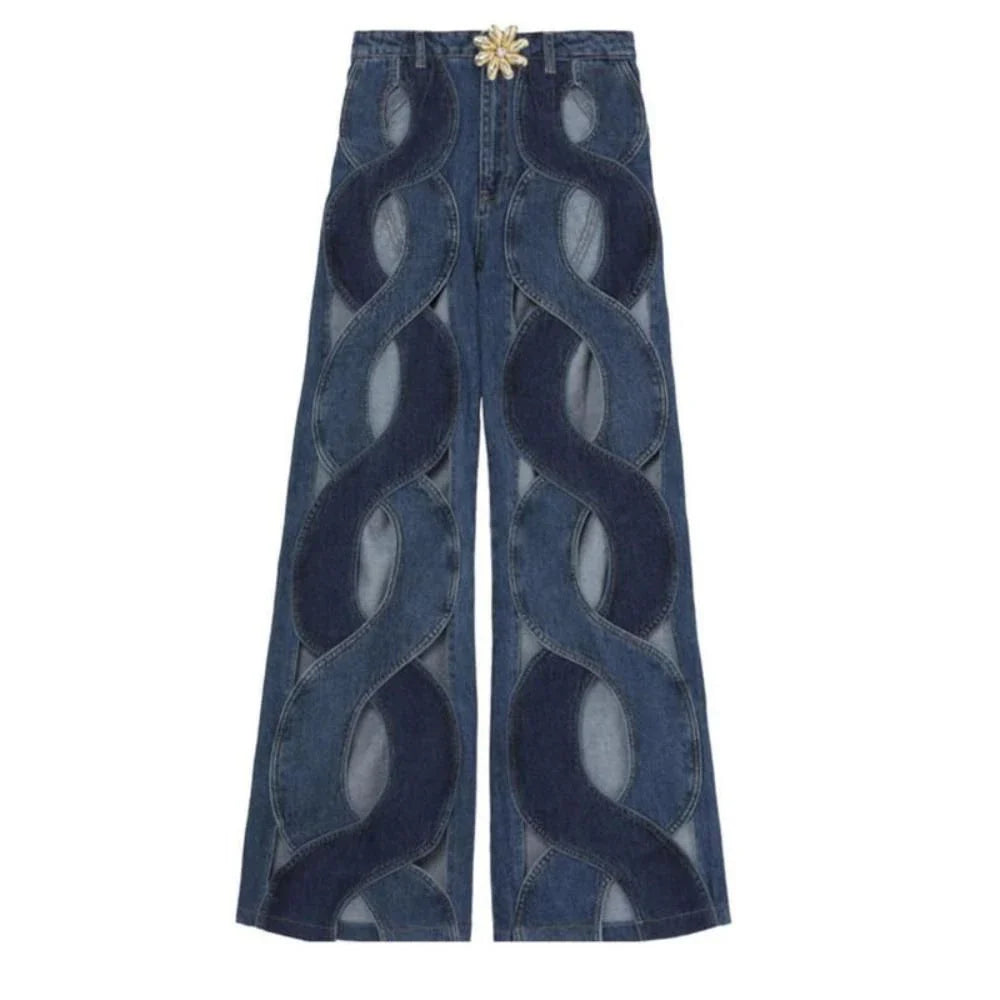 Premium high-waisted contrast denim jeans with straight leg cut for the stylish British woman