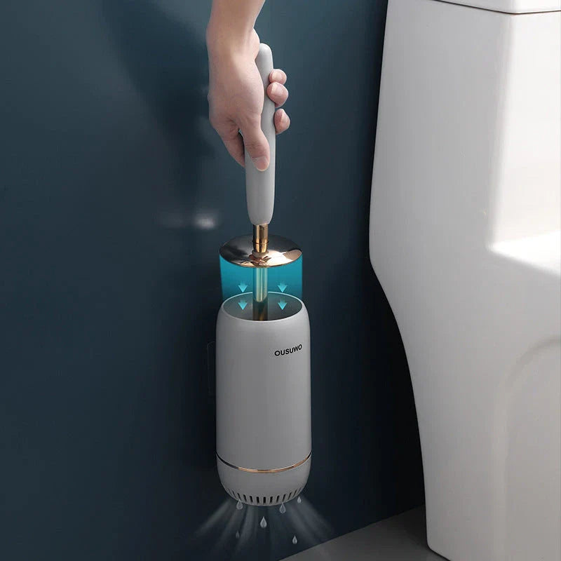 Trendha Long Handle Silicone Toilet Brush with Wall-Mounted, Punch-Free Design for Effortless Bathroom Cleaning