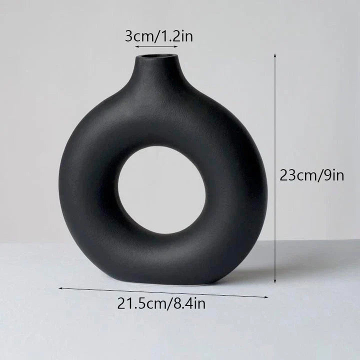 Circular Hollow Ceramic Vase in a minimalist, Nordic-inspired design for elegant home decor