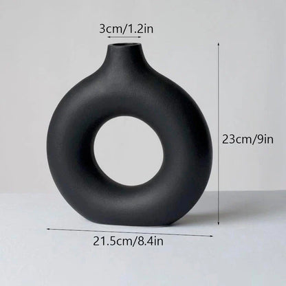 Circular Hollow Ceramic Vase in a minimalist, Nordic-inspired design for elegant home decor