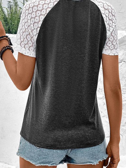 Stylish lace-trimmed women's t-shirt in multiple colours and sizes