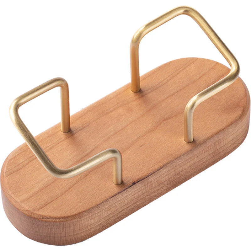 Elegant wooden business card holder made of premium black walnut or beech wood, designed for use on office desks and in home workspaces.