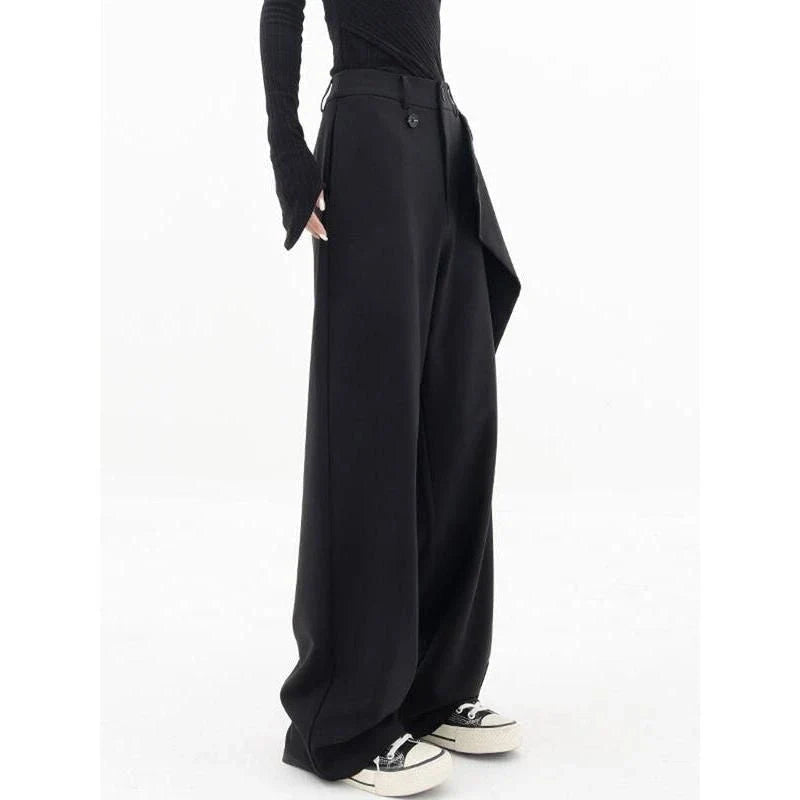 Stylish high-waisted wide-leg fashion trousers for women, made from a premium cotton-polyester blend for comfort and durability.