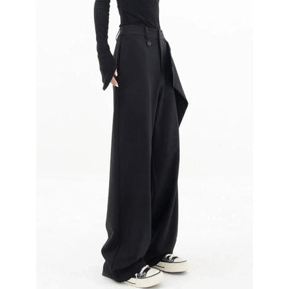 Stylish high-waisted wide-leg fashion trousers for women, made from a premium cotton-polyester blend for comfort and durability.