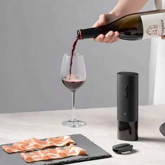 Automatic Electric Wine Bottle Opener with Concealed Foil Cutter in Sleek Black Finish