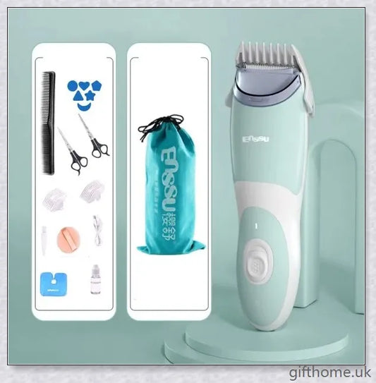 A premium baby hair clipper with a grey colour, featuring an ergonomic design and quiet, vibration-free operation for a smooth, safe haircut experience.