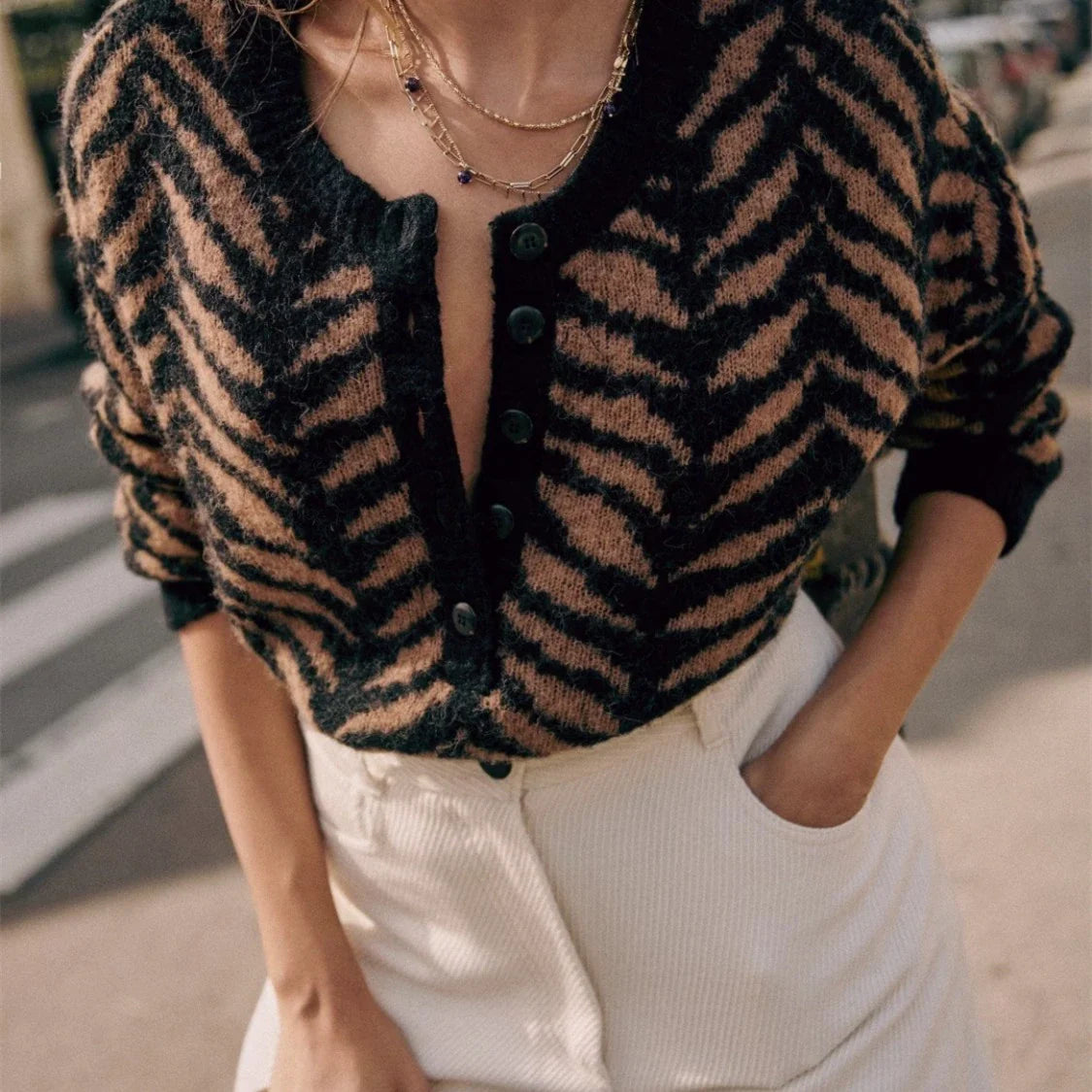 Elegant Fall Zebra and Leopard Print Jumper in a stylish and contemporary design
