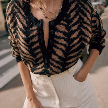 Elegant Fall Zebra and Leopard Print Jumper in a stylish and contemporary design