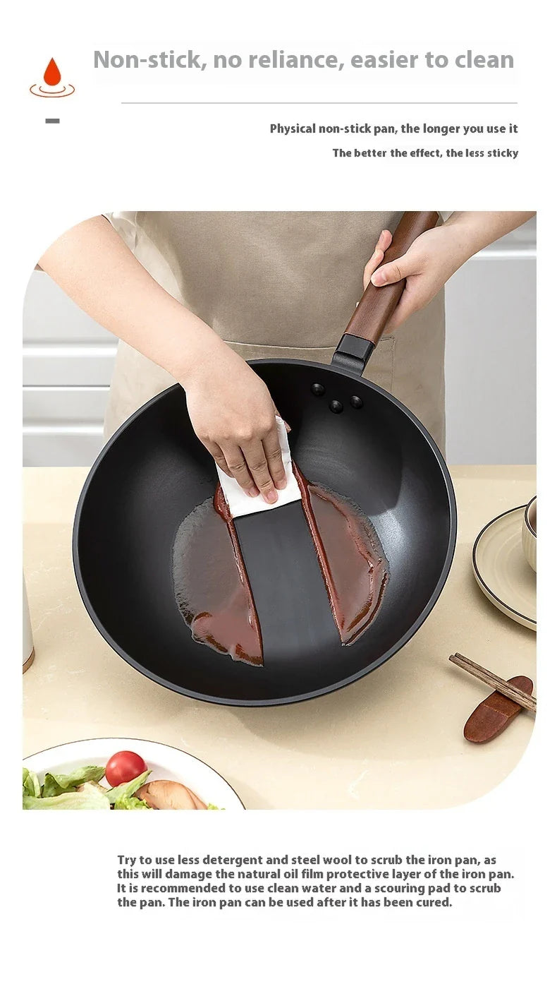 Premium quality refined iron wok with sleek, modern design for versatile cooking tasks