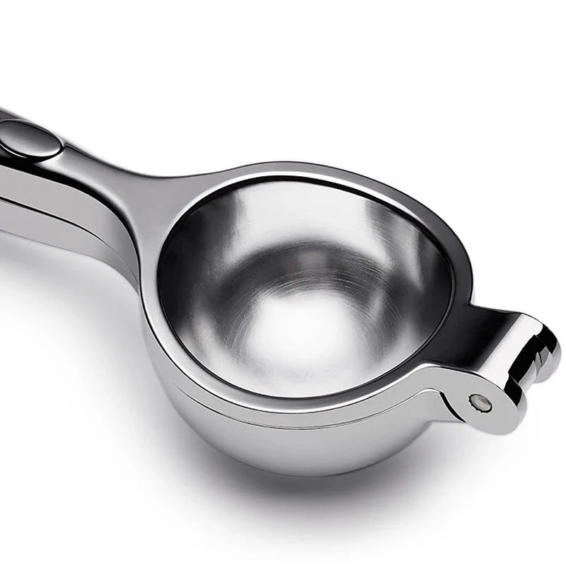 A high-quality manual lemon squeezer made of stainless steel for extracting fresh citrus juice
