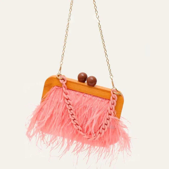 Luxury Feather Evening Clutch with Acrylic Chain - Elegant and Versatile Accessory for Formal and Casual Occasions