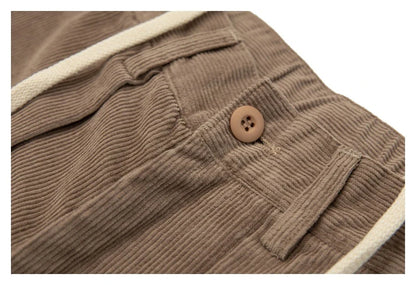 Retro corduroy straight-leg casual trousers for men in khaki and navy blue colours