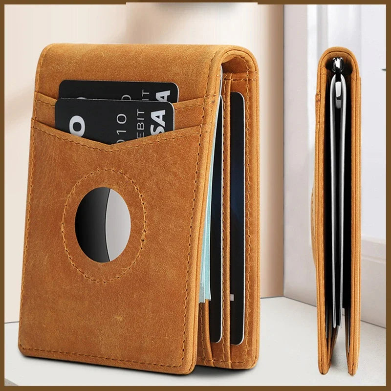 Premium anti-theft genuine leather wallet in a classic brown colour, designed for the discerning British gentleman