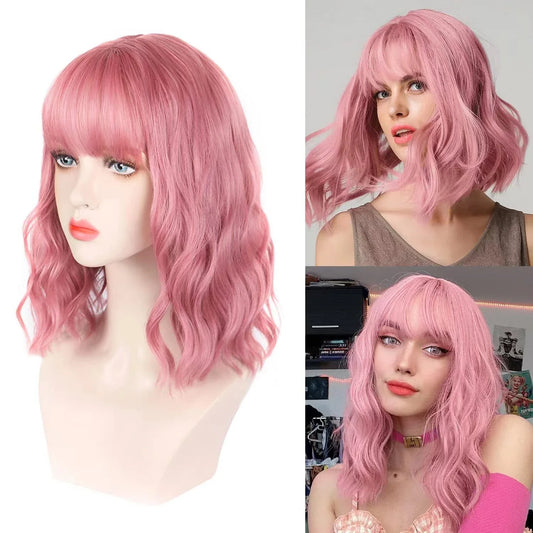 A premium curly wig with natural-looking waves and customisable air bangs, crafted with high-quality artificial hair fibres for a versatile and long-lasting style.