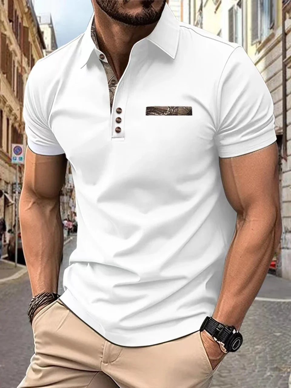 Premium short-sleeve sports shirt for men, featuring a button-down design and breathable, durable polyester fabric