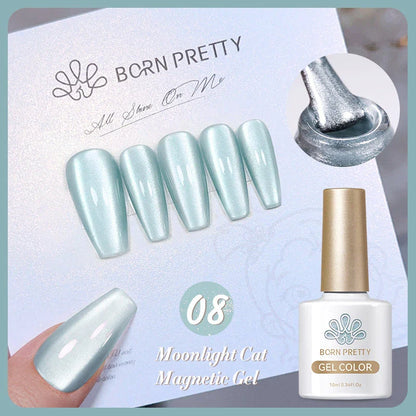 Radiant white light magnetic gel nail polish with sparkling glitter for enchanting, shimmering nail art designs