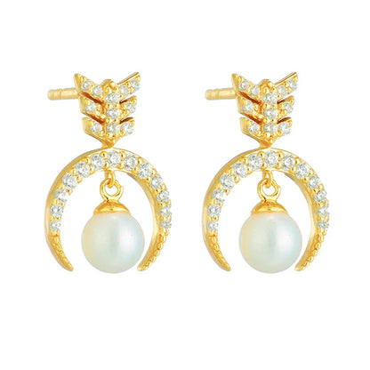 Personalized Pearl Stud Earrings in Premium 925 Sterling Silver with Elegant Geometric Design
