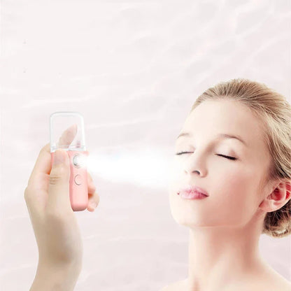 Compact USB Powered Nano Facial Mist Sprayer in pink colour for deep hydration and a radiant glow