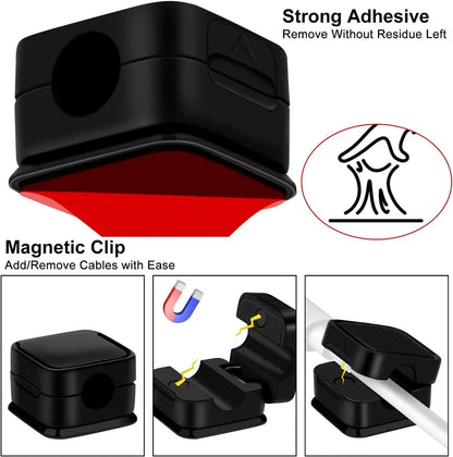 Adjustable magnetic cable clips organizer with strong adhesive for easy cable management