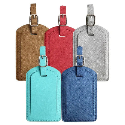 Premium PU leather luggage tag with secure strap and compact design for modern travellers