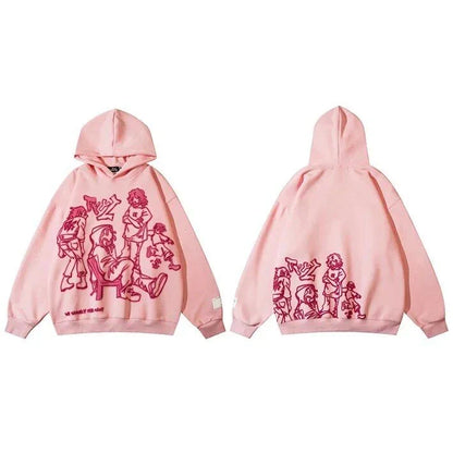 Vibrant Harajuku-inspired anime graphic hoodie with loose, comfortable fit and full-length sleeves