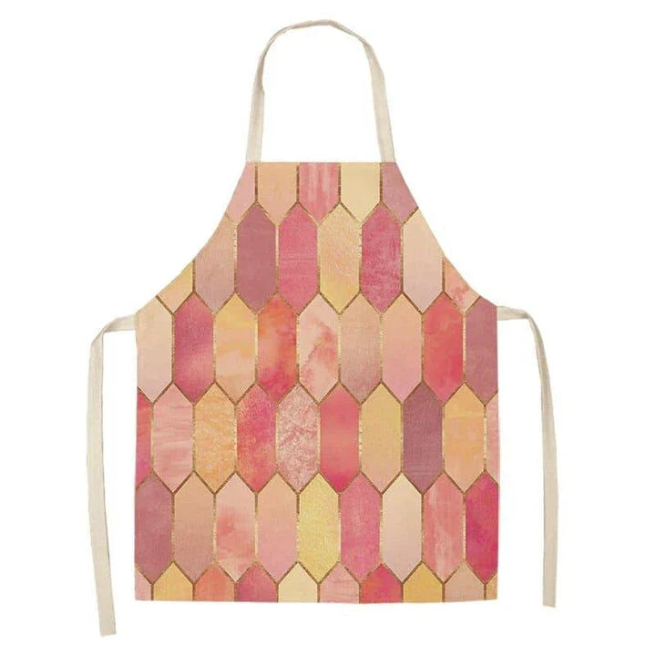 Geometric printed kitchen apron in a stylish design for discerning home chefs in the UK