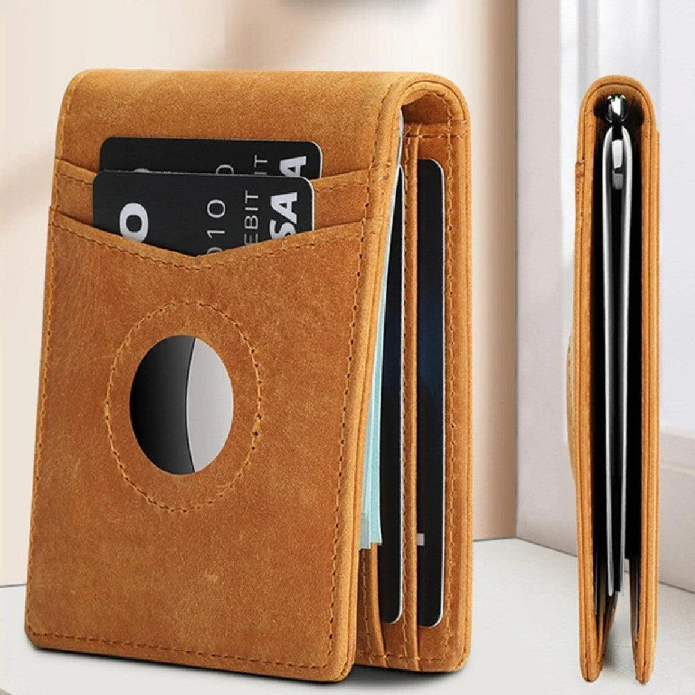 Premium anti-theft genuine leather wallet in a classic brown colour, designed for the discerning British gentleman