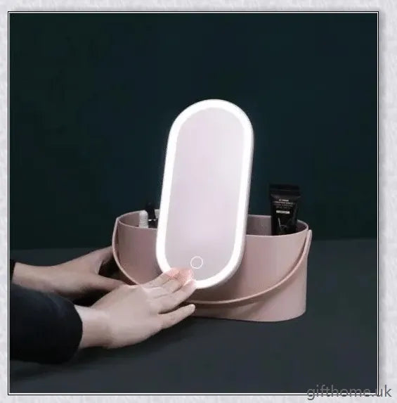 Chic portable makeup case with adjustable LED lighting and rotatable mirror stand