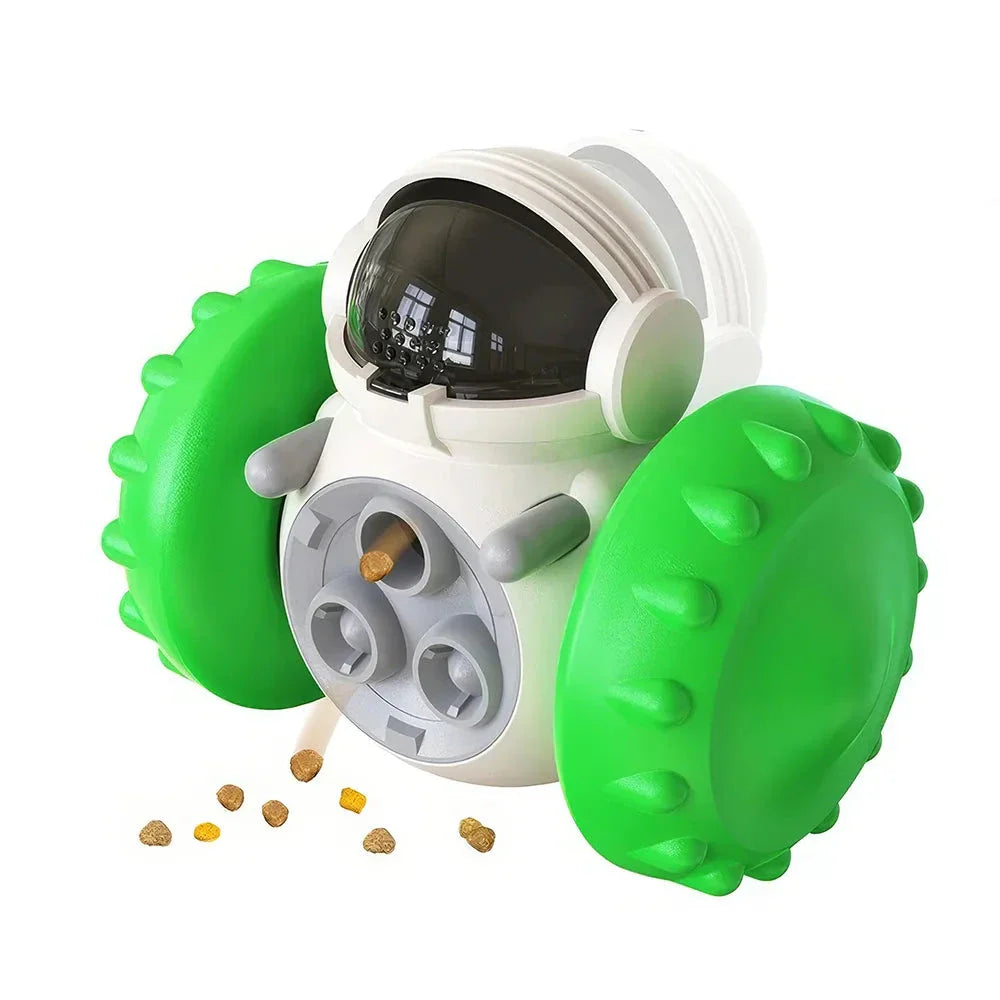 Durable dog tumbler treat dispenser toy in various vibrant colours for mental and physical stimulation