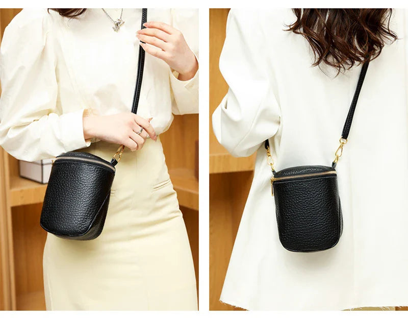 Elegant leather crossbody bag with adjustable strap, multiple pockets, and premium cowhide construction for the modern British woman