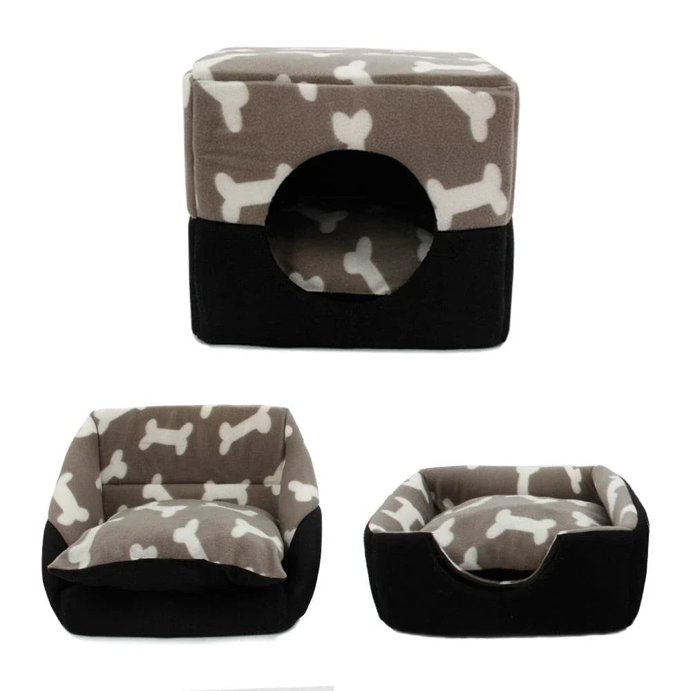 Premium pet bed with a charming bone print design, offering soft, breathable comfort and support for your canine companion