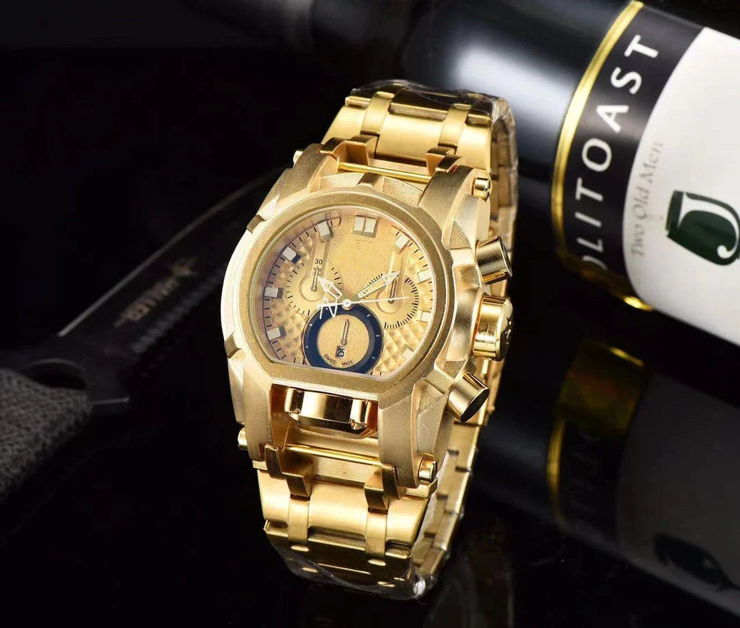Premium stainless steel quartz wristwatch with a large dial and a comfortable rubber strap