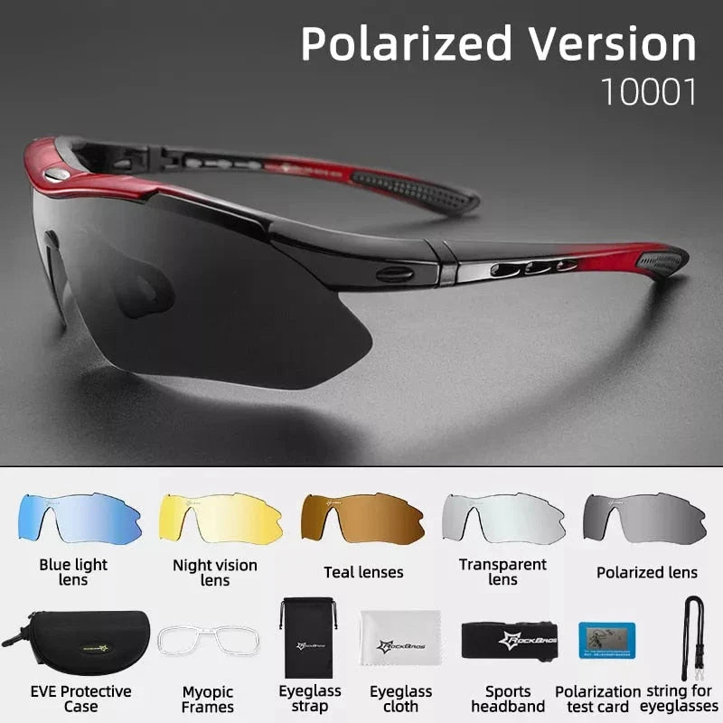Polarized sports cycling sunglasses with interchangeable lenses in various colours