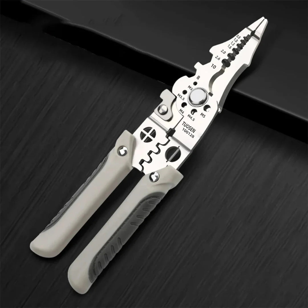 Adjustable Wire Stripper, Crimper and Cable Cutter Pliers made of high-carbon steel for durable and precise electrical wiring tasks
