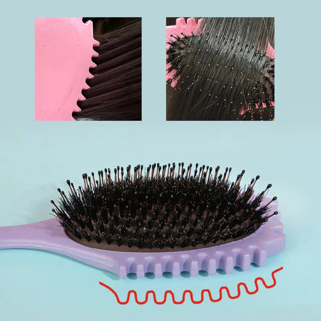 Boar Bristle Curl Defining Detangling Hair Brush in pink colour