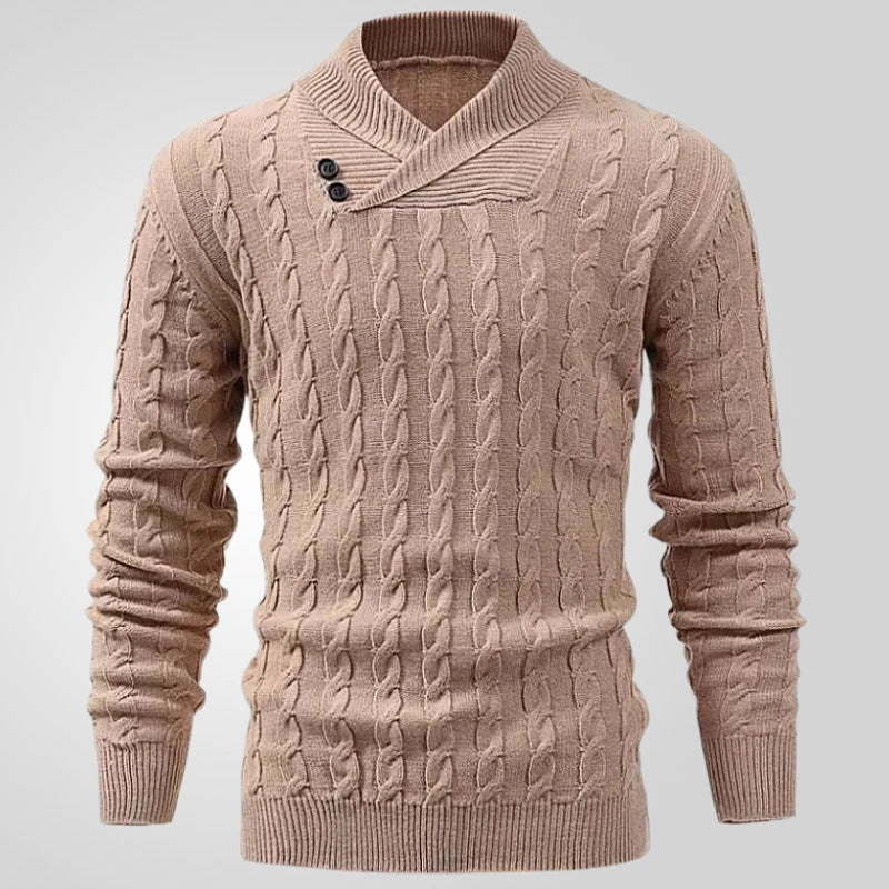 A classic khaki pullover with a tailored slim-fit design, perfect for sophisticated British style.