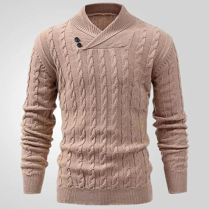 A classic khaki pullover with a tailored slim-fit design, perfect for sophisticated British style.