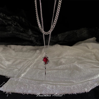 Premium Vampire Sceptre Necklace with Alloy and Semi-Precious Stones, Adjustable Chain for Customised Fit, Gothic Charm and Macabre Style