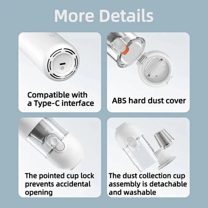 Powerful Portable Mini Car Vacuum Cleaner with 13,000Pa suction, cordless design, and compact build for effortless cleaning on the go