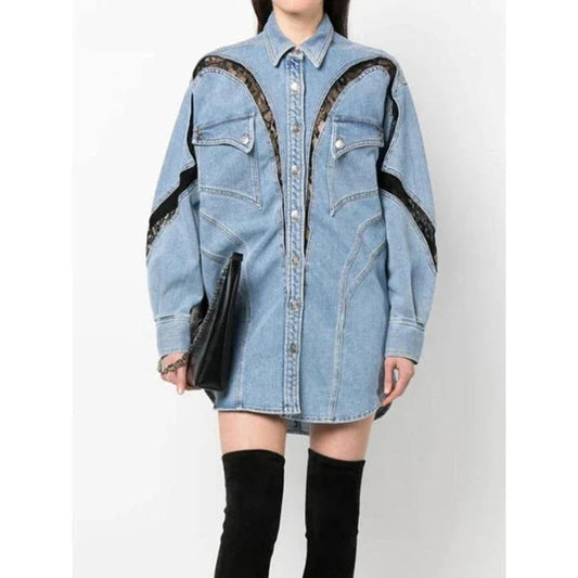 Stylish women's denim jacket with lace trim, perfect for the British summer