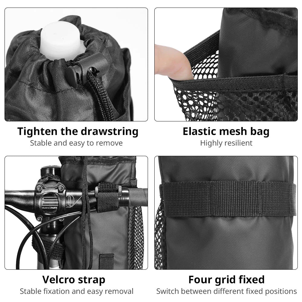 Premium insulated cycling water bottle carrier bag with adjustable strap and three-point fixing for stability
