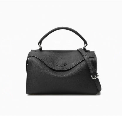 Premium British cowhide leather shoulder bag with multiple interior pockets and adjustable strap for versatile wear