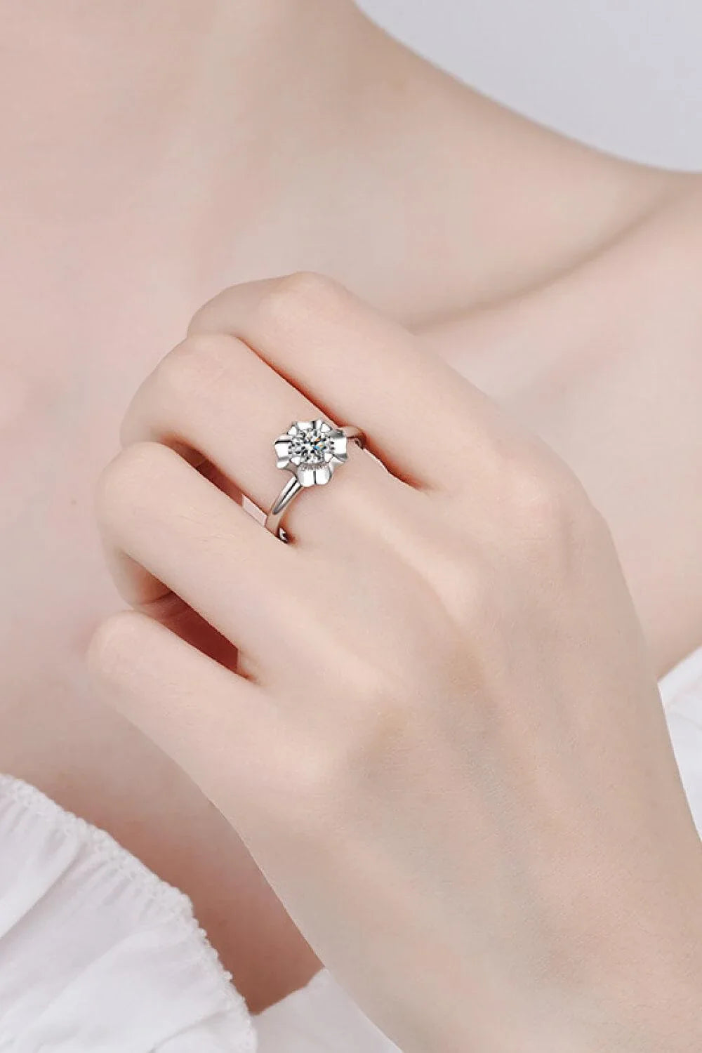 Elegant moissanite and sterling silver ring with a minimalist design, perfect for everyday wear in the UK