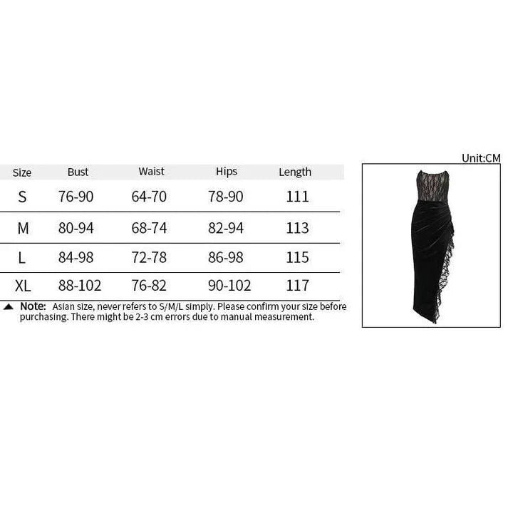 Luxurious black velvet and lace maxi dress with a flattering silhouette, strapless neckline, and backless design for elegant formal occasions