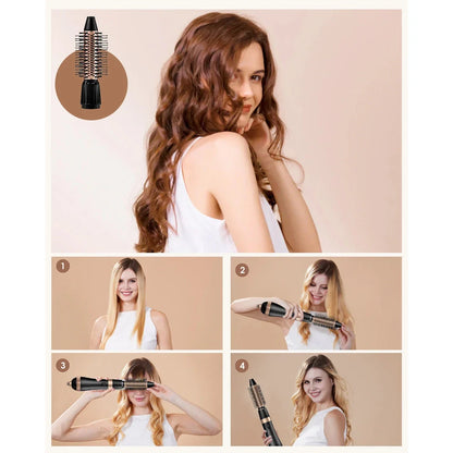 Professional 4-in-1 Hair Styling Brush with detachable attachments and negative ion technology for smooth, frizz-free results