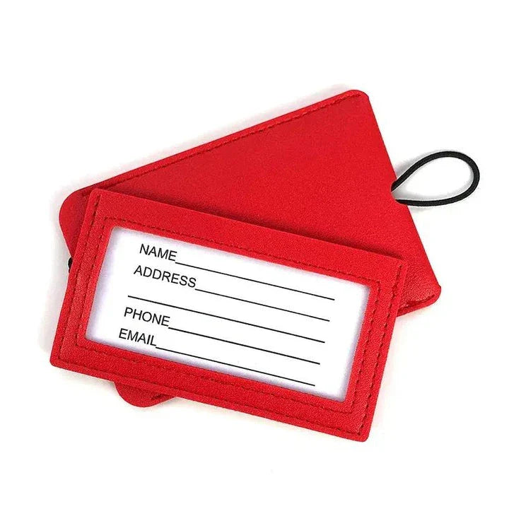 Premium PU leather luggage tags in a vibrant gray colour, with a discreet pull-out information card for easy customization.