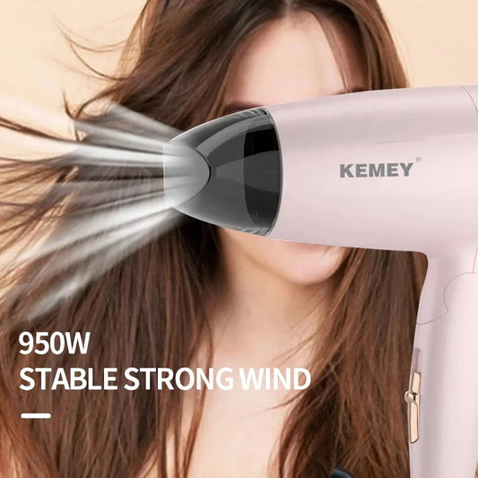 Compact and foldable hair dryer with powerful 950-watt motor for efficient styling on the go